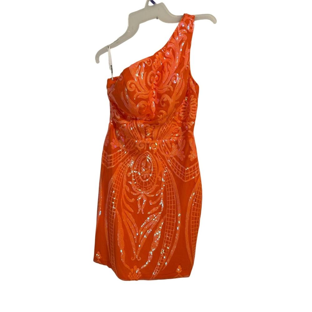 Orange Sequin One Shoulder Mini Dress Size 6 Party Homecoming Dress